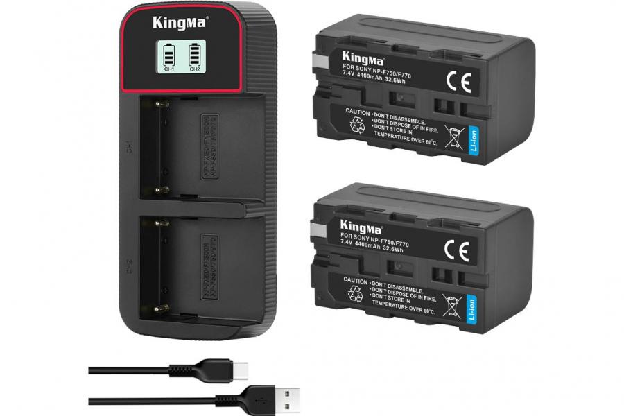 3-Pack KingMa NP-F750 Комплект з 2 акумуляторів KingMa Sony NP-F750 та зарядного пристрою на дві батареї з РК-дисплеєм