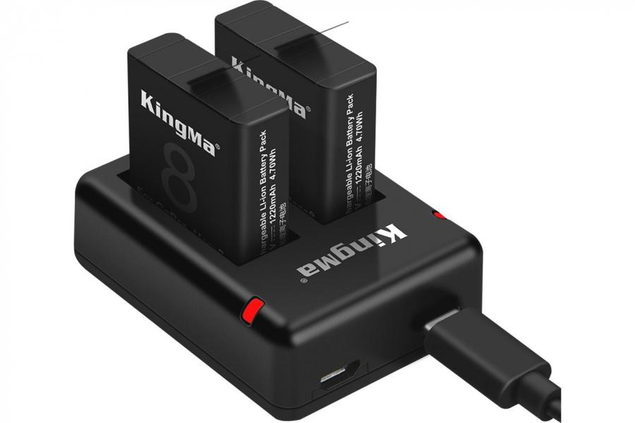 3-Pack KingMa SPJB1B Комплект з 2 акумуляторів та зарядного пристрою KingMa GoPro SPJB1B для HERO8