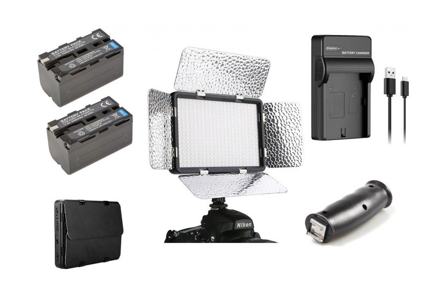 Комплект накамерного світла KingMa LED-396AS Pro (LED-панель - 1, Акумулятор NP-F750 - 2, Зарядне - 1, Ручка-тримач-1)