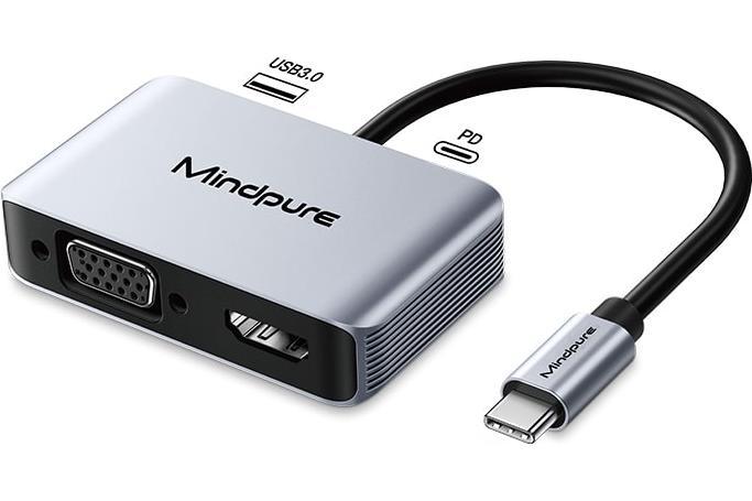 Type-C - HDMI + VGA + USB 3.0 + PD 4-в-1 адаптер Mindpure (HU016)
