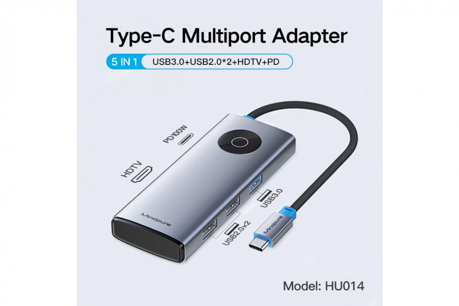 Type-C - USB 3.0 + USB 2.0*2 + HDTV + PD 5-в-1 адаптер Mindpure (HU014)