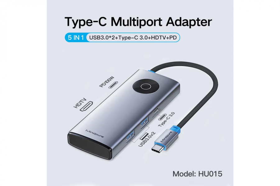 Type-C - USB 3.0*2 + Type-C + HDTV + PD 5-в-1 адаптер Mindpure (HU015)