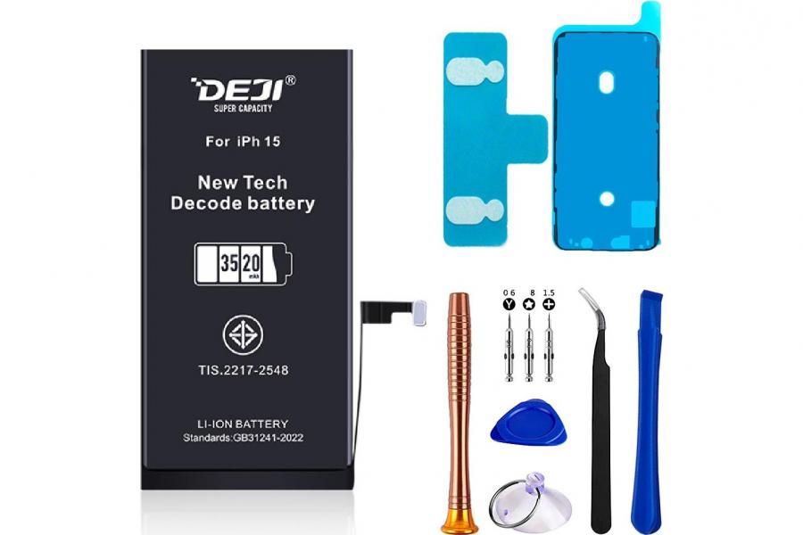 Адаптивний акумулятор (3520 mAh) для iPhone 15 A3090 / A2846 / A3089 / A3092 (DEJI) + набір інструментів | Розпізнається iOS як оригінал | Не потребує прошивки