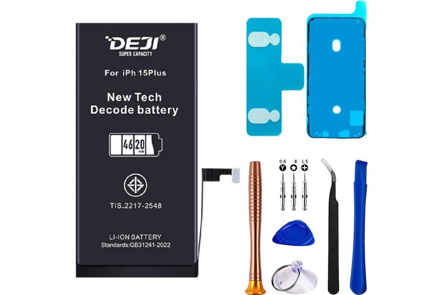 Адаптивний акумулятор (4620 mAh) для iPhone 15 A3094 / A2847 / A3093 / A3096 (DEJI) + набір інструментів | Розпізнається iOS як оригінал | Не потребує прошивки