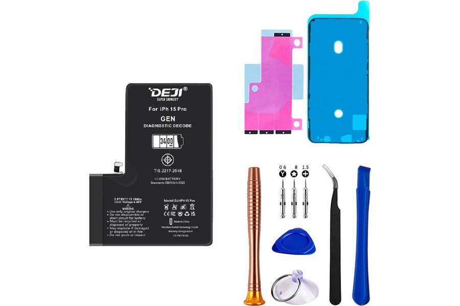 Адаптивний акумулятор (3400 mAh) для iPhone 15 Pro A3101 / A2848 / A3102 / A3104 (DEJI) + набір інструментів | Розпізнається iOS як оригінал | Не потребує прошивки
